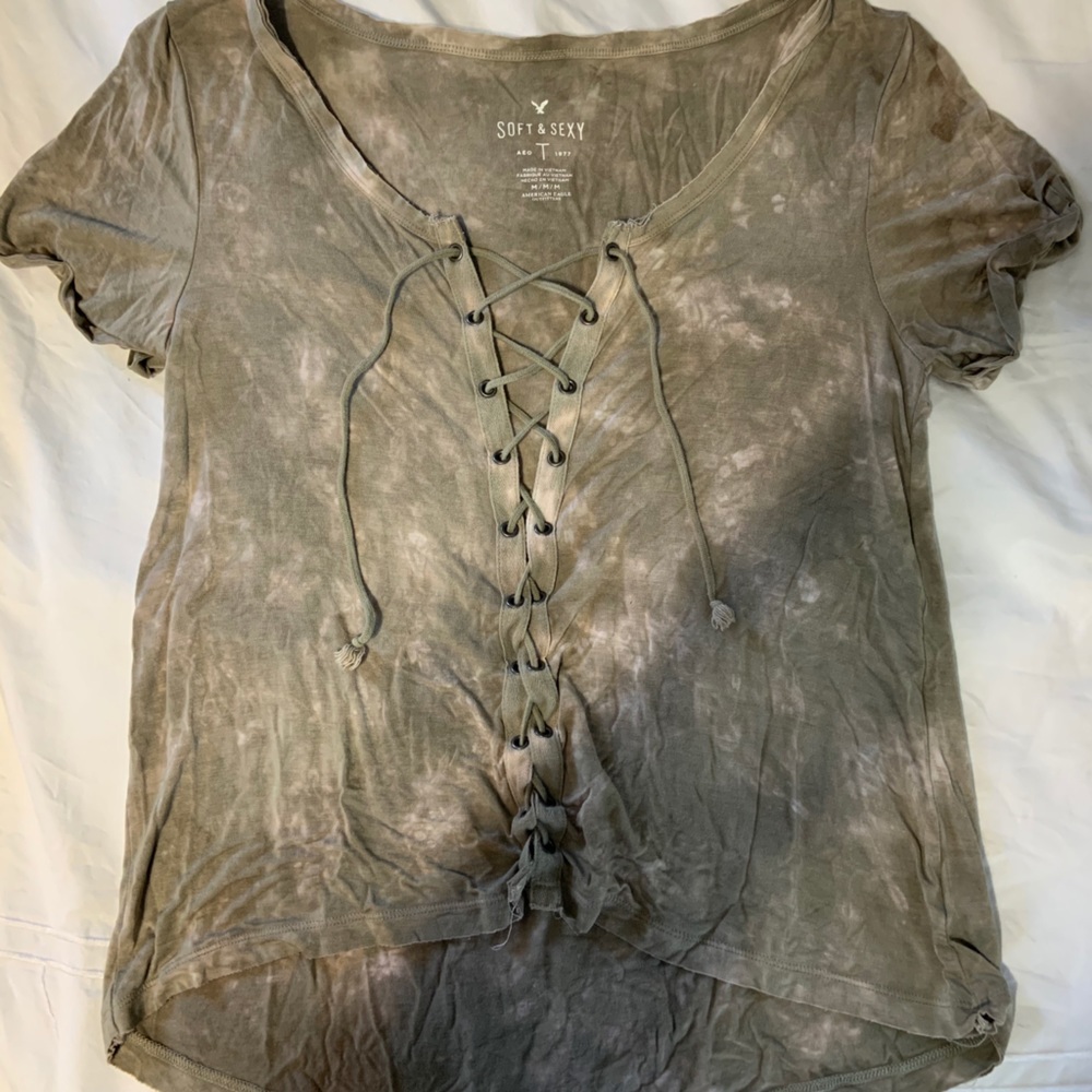 Green Tie Dye Lace Up T-shirt